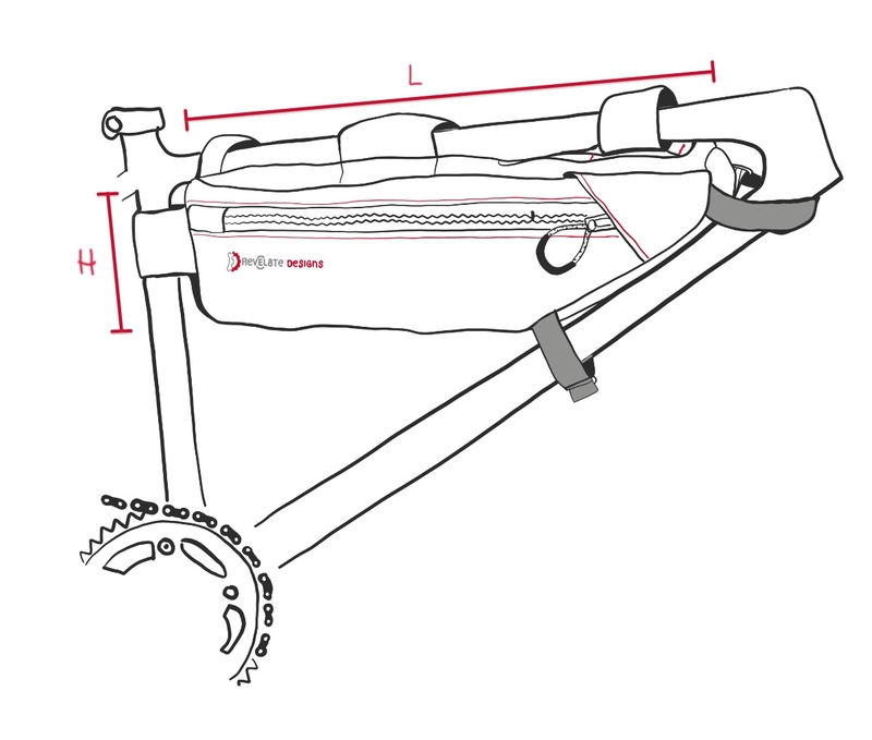 Schéma longueur et hauteur pour sacoche frame bag revelate design